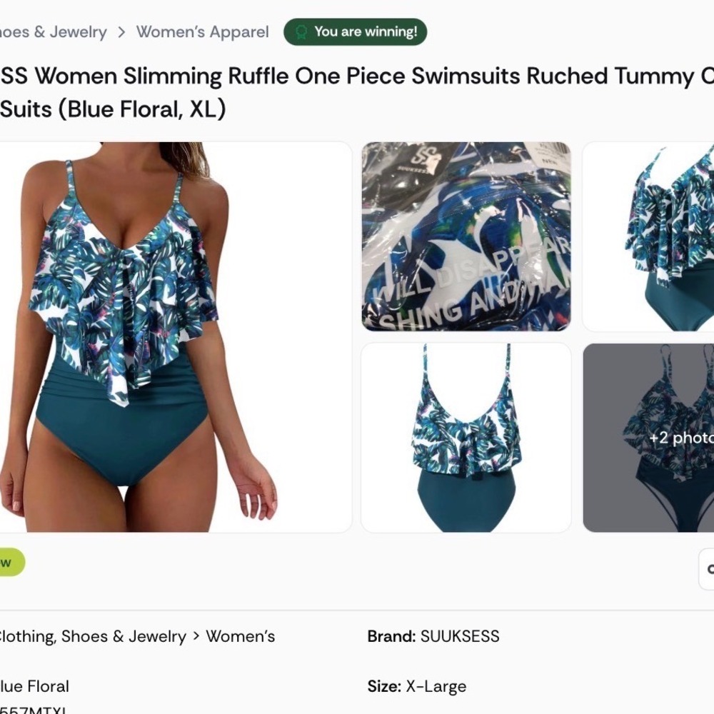 SUUKSESS Women Slimming Ruffle One Piece Swimsuit Ruched Tummy Control Blue XL